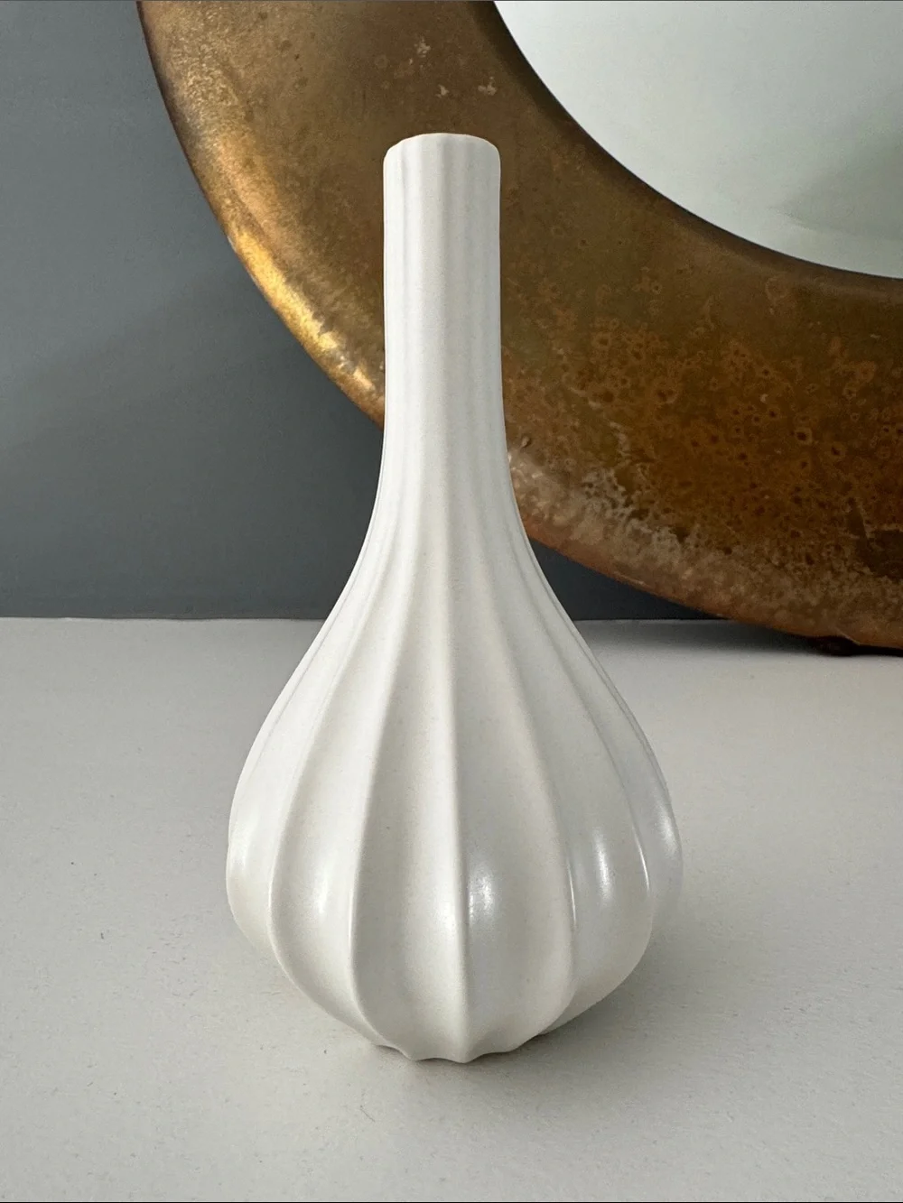 Vintage Jonathan Adler White Fluted Ceramic Bottle Vase
